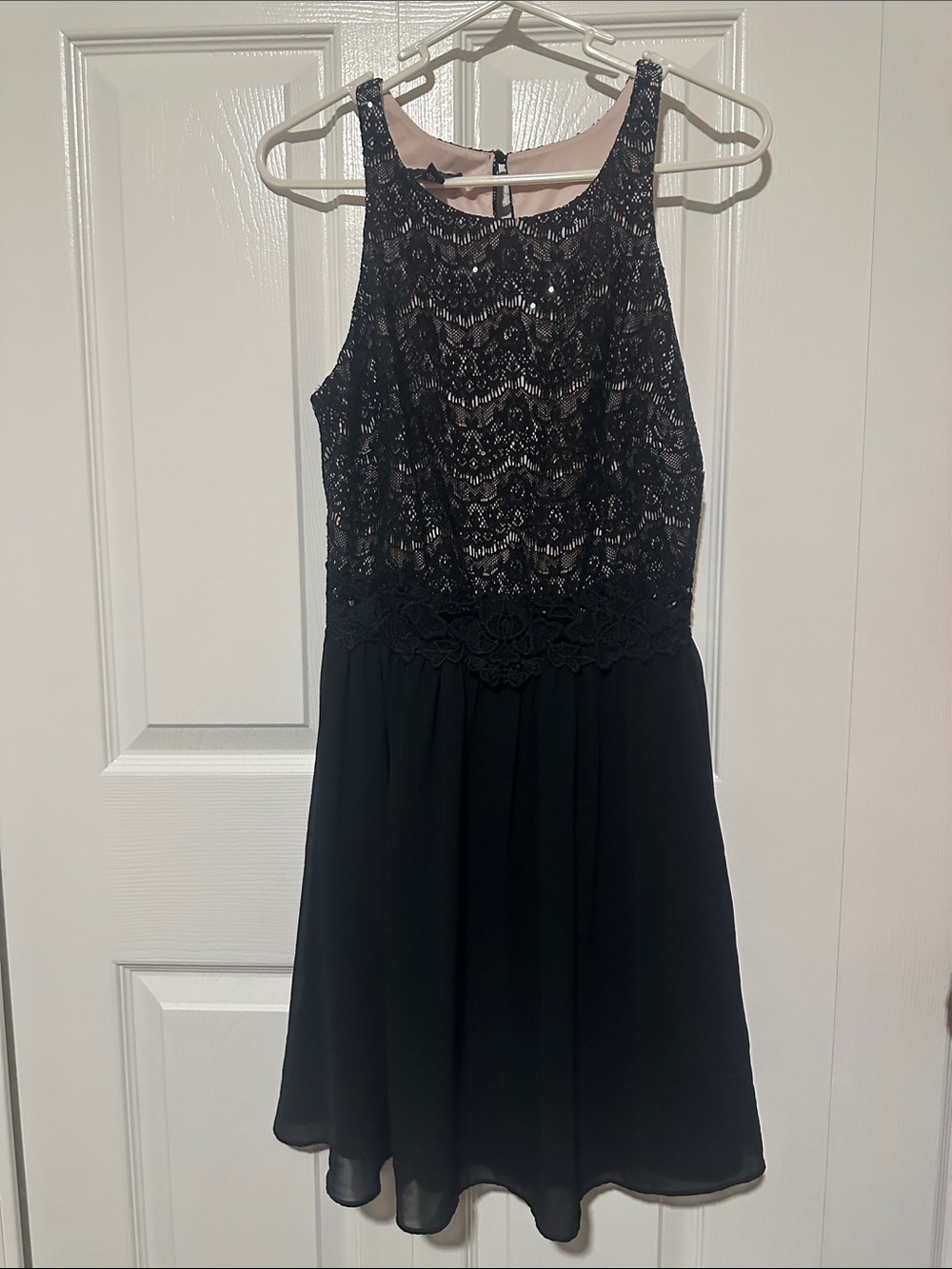 I.N. San Francisco Black Lace Bodice Chiffon Mini Dress